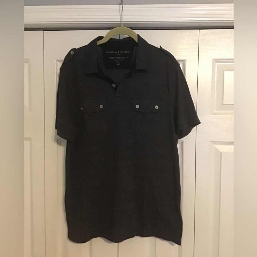 Banana Republic Mens Dark Gray Polo Shirt Cotton Collared Short Sleeve Large